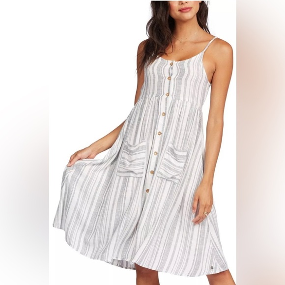 Roxy striped spaghetti strap button down sundress size Large - Picture 1 of 6